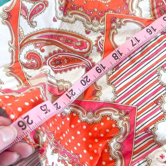 Van Heusen Patchwork Paisley Button Front Shirt XL Red Pink Cotton - Picture 12 of 14